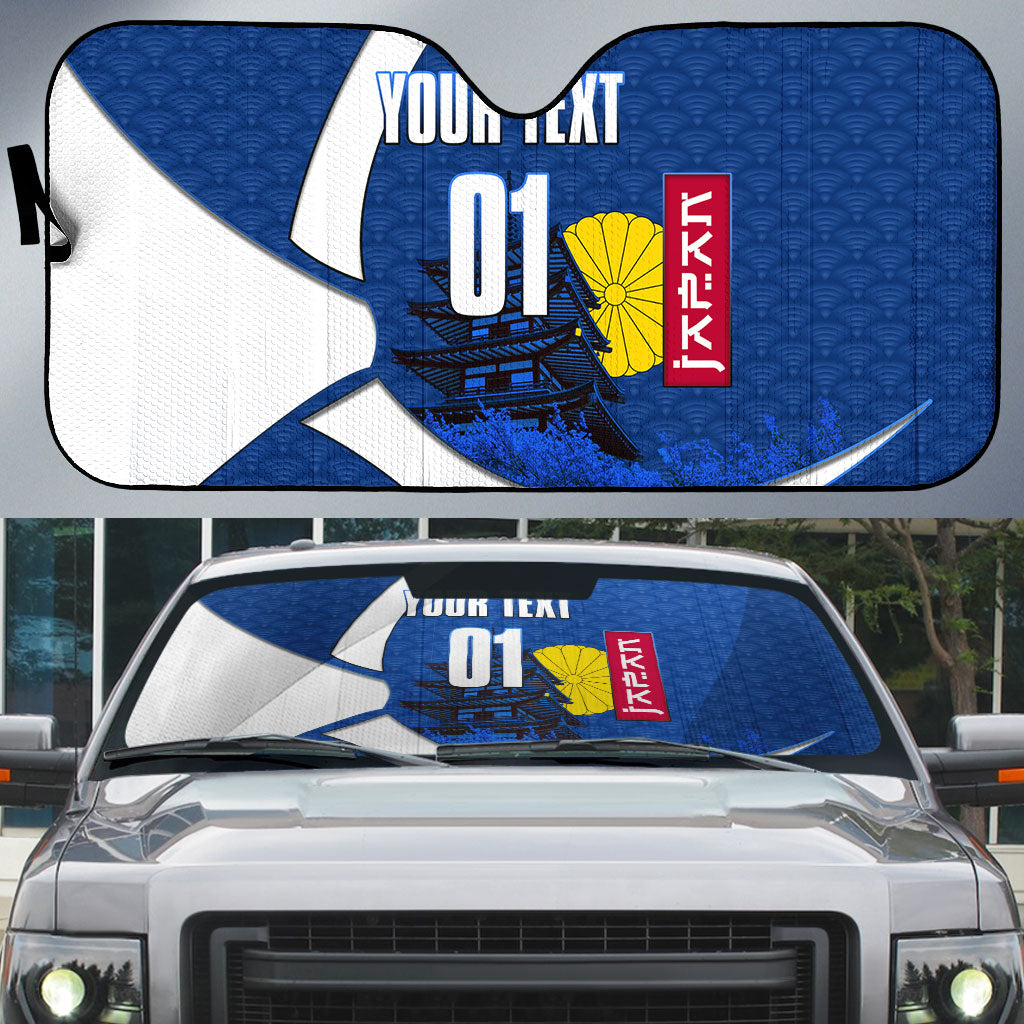 Personalized Japan Football Kitsune Mascot Auto Sun Shade Japanese Pagoda Kitsune Mask Blue Samurai Style