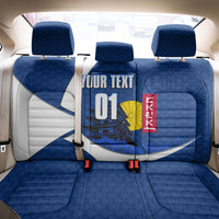 Personalized Japan Football Kitsune Mascot Back Car Seat Cover Japanese Pagoda Kitsune Mask Blue Samurai Style