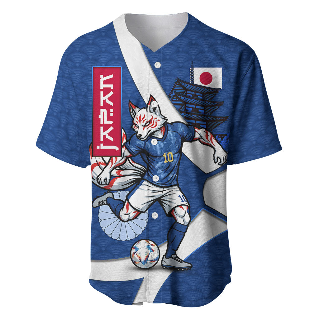 Personalized Japan Football Kitsune Mascot Baseball Jersey Japanese Pagoda Kitsune Mask Blue Samurai Style