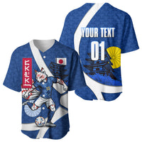 Personalized Japan Football Kitsune Mascot Baseball Jersey Japanese Pagoda Kitsune Mask Blue Samurai Style