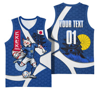 Personalized Japan Football Kitsune Mascot Basketball Jersey Japanese Pagoda Kitsune Mask Blue Samurai Style