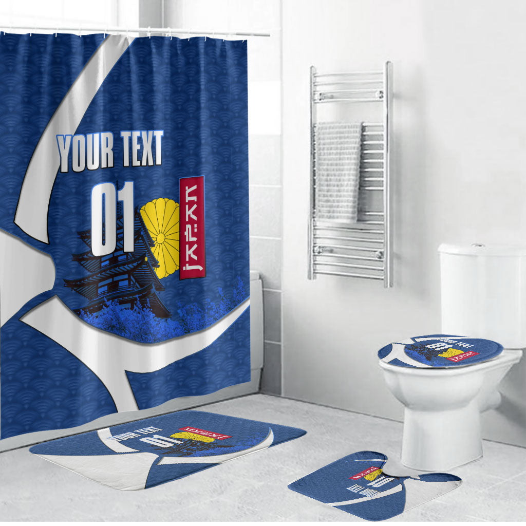 Personalized Japan Football Kitsune Mascot Bathroom Set Japanese Pagoda Kitsune Mask Blue Samurai Style