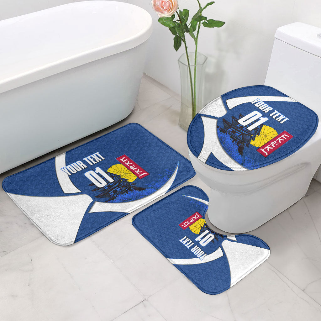 Personalized Japan Football Kitsune Mascot Bathroom Set Japanese Pagoda Kitsune Mask Blue Samurai Style