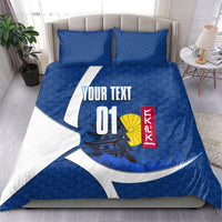 Personalized Japan Football Kitsune Mascot Bedding Set Japanese Pagoda Kitsune Mask Blue Samurai Style