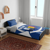 Personalized Japan Football Kitsune Mascot Bedding Set Japanese Pagoda Kitsune Mask Blue Samurai Style