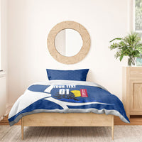 Personalized Japan Football Kitsune Mascot Bedding Set Japanese Pagoda Kitsune Mask Blue Samurai Style