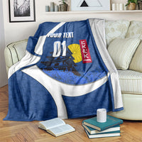 Personalized Japan Football Kitsune Mascot Blanket Japanese Pagoda Kitsune Mask Blue Samurai Style