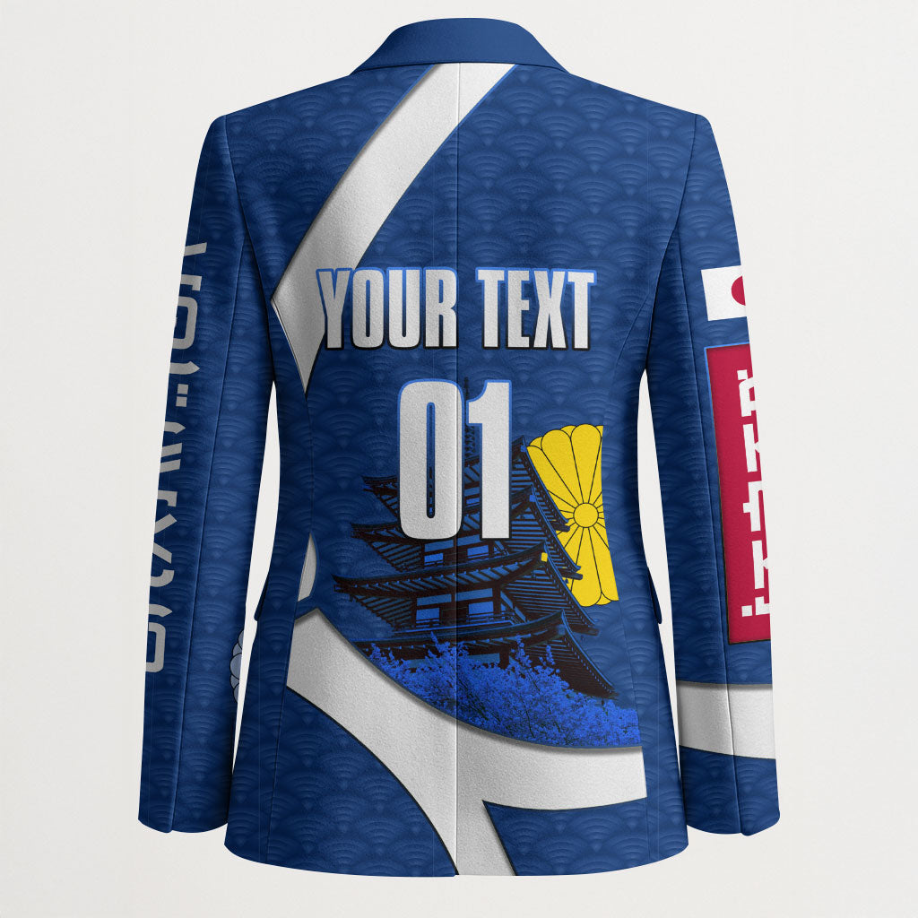 Personalized Japan Football Kitsune Mascot Blazer Japanese Pagoda Kitsune Mask Blue Samurai Style