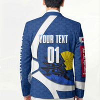 Personalized Japan Football Kitsune Mascot Blazer Japanese Pagoda Kitsune Mask Blue Samurai Style