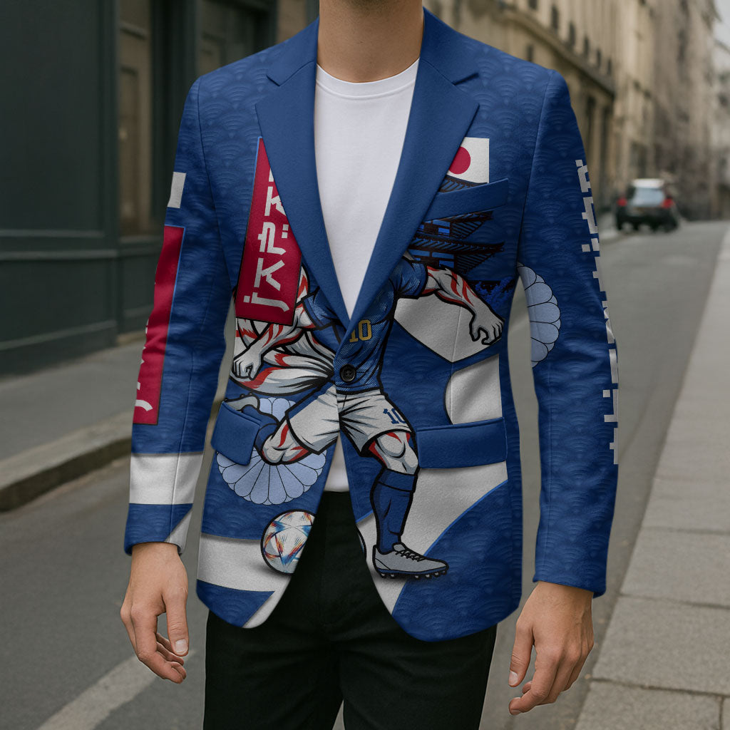 Personalized Japan Football Kitsune Mascot Blazer Japanese Pagoda Kitsune Mask Blue Samurai Style