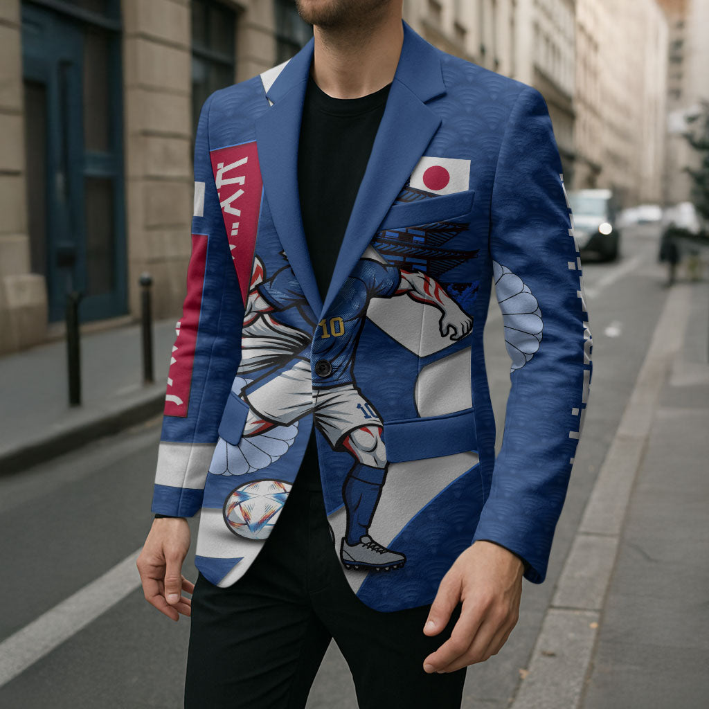 Personalized Japan Football Kitsune Mascot Blazer Japanese Pagoda Kitsune Mask Blue Samurai Style