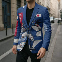 Personalized Japan Football Kitsune Mascot Blazer Japanese Pagoda Kitsune Mask Blue Samurai Style