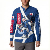 Personalized Japan Football Kitsune Mascot Button Sweatshirt Japanese Pagoda Kitsune Mask Blue Samurai Style