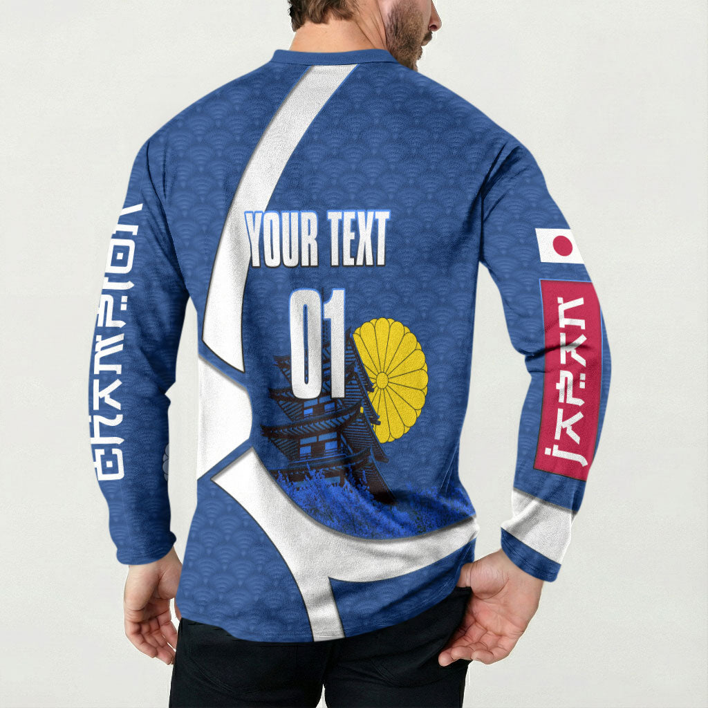 Personalized Japan Football Kitsune Mascot Button Sweatshirt Japanese Pagoda Kitsune Mask Blue Samurai Style