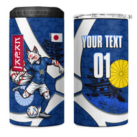 Personalized Japan Football Kitsune Mascot 4 in 1 Can Cooler Tumbler Japanese Pagoda Kitsune Mask Blue Samurai Style