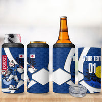 Personalized Japan Football Kitsune Mascot 4 in 1 Can Cooler Tumbler Japanese Pagoda Kitsune Mask Blue Samurai Style