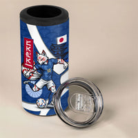 Personalized Japan Football Kitsune Mascot 4 in 1 Can Cooler Tumbler Japanese Pagoda Kitsune Mask Blue Samurai Style