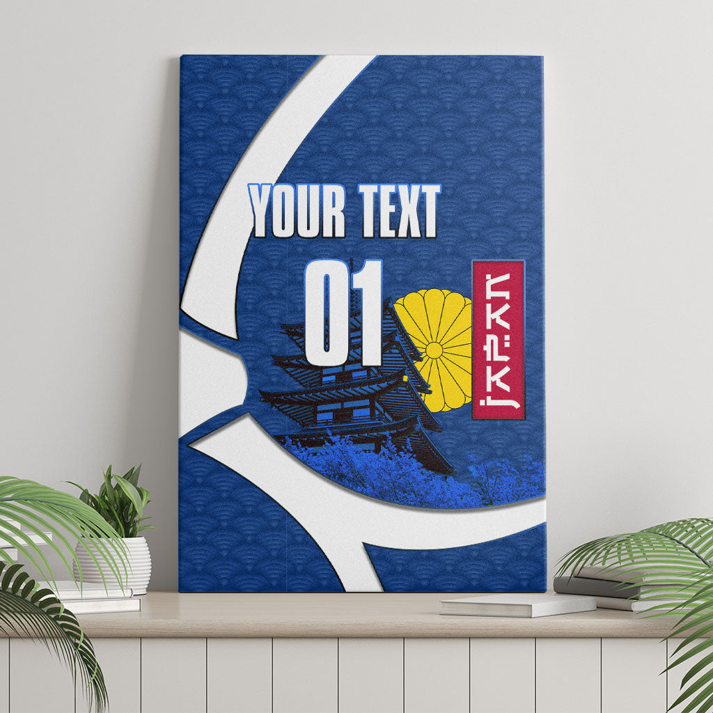 Personalized Japan Football Kitsune Mascot Canvas Wall Art Japanese Pagoda Kitsune Mask Blue Samurai Style