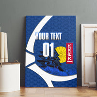 Personalized Japan Football Kitsune Mascot Canvas Wall Art Japanese Pagoda Kitsune Mask Blue Samurai Style