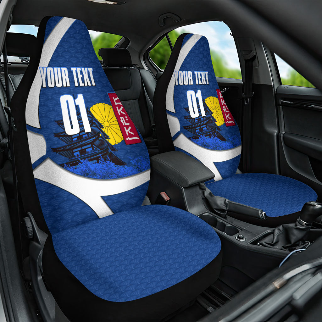 Personalized Japan Football Kitsune Mascot Car Seat Cover Japanese Pagoda Kitsune Mask Blue Samurai Style