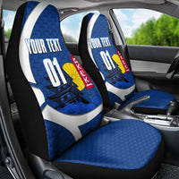 Personalized Japan Football Kitsune Mascot Car Seat Cover Japanese Pagoda Kitsune Mask Blue Samurai Style
