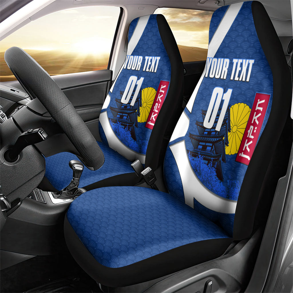 Personalized Japan Football Kitsune Mascot Car Seat Cover Japanese Pagoda Kitsune Mask Blue Samurai Style