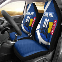 Personalized Japan Football Kitsune Mascot Car Seat Cover Japanese Pagoda Kitsune Mask Blue Samurai Style
