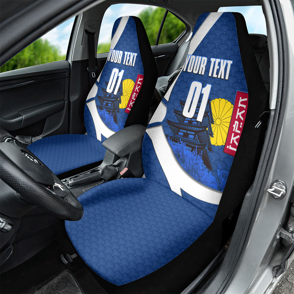 Personalized Japan Football Kitsune Mascot Car Seat Cover Japanese Pagoda Kitsune Mask Blue Samurai Style