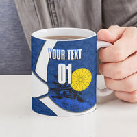 Personalized Japan Football Kitsune Mascot Ceramic Mug Japanese Pagoda Kitsune Mask Blue Samurai Style