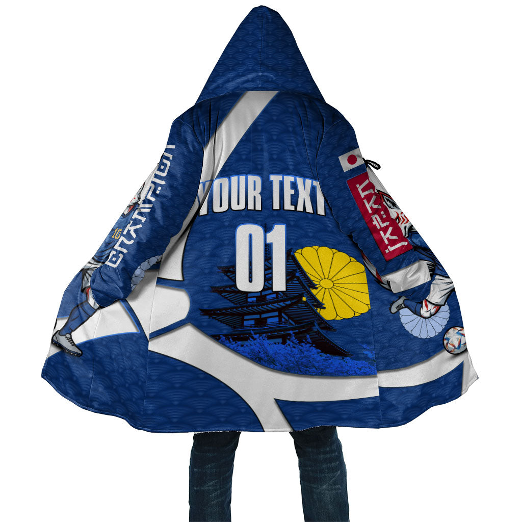 Personalized Japan Football Kitsune Mascot Cloak Japanese Pagoda Kitsune Mask Blue Samurai Style