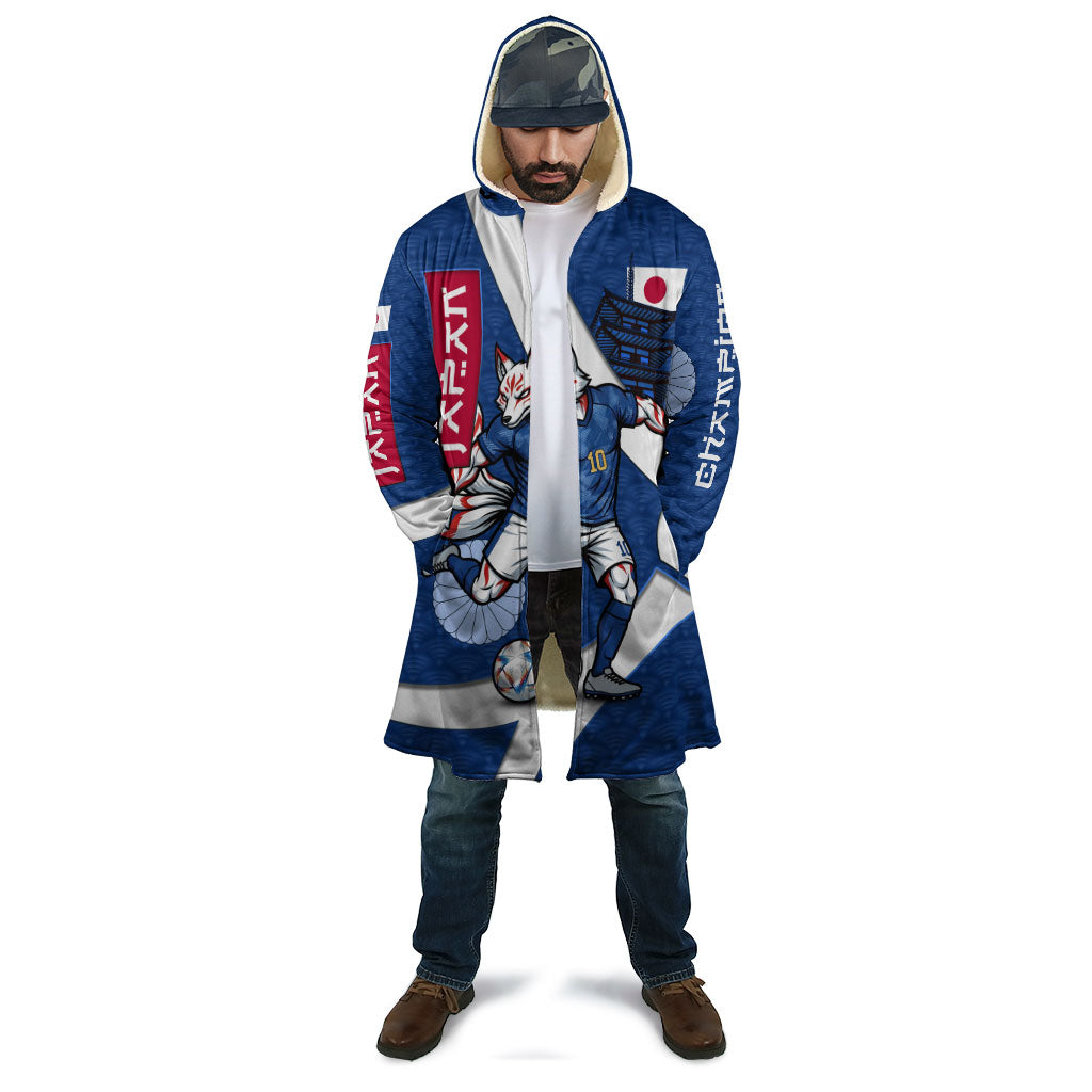 Personalized Japan Football Kitsune Mascot Cloak Japanese Pagoda Kitsune Mask Blue Samurai Style