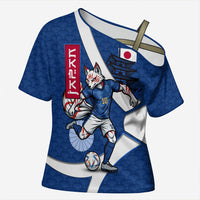 Personalized Japan Football Kitsune Mascot Cross Shoulder Shirt Japanese Pagoda Kitsune Mask Blue Samurai Style