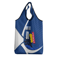 Personalized Japan Football Kitsune Mascot Grocery Bag Japanese Pagoda Kitsune Mask Blue Samurai Style