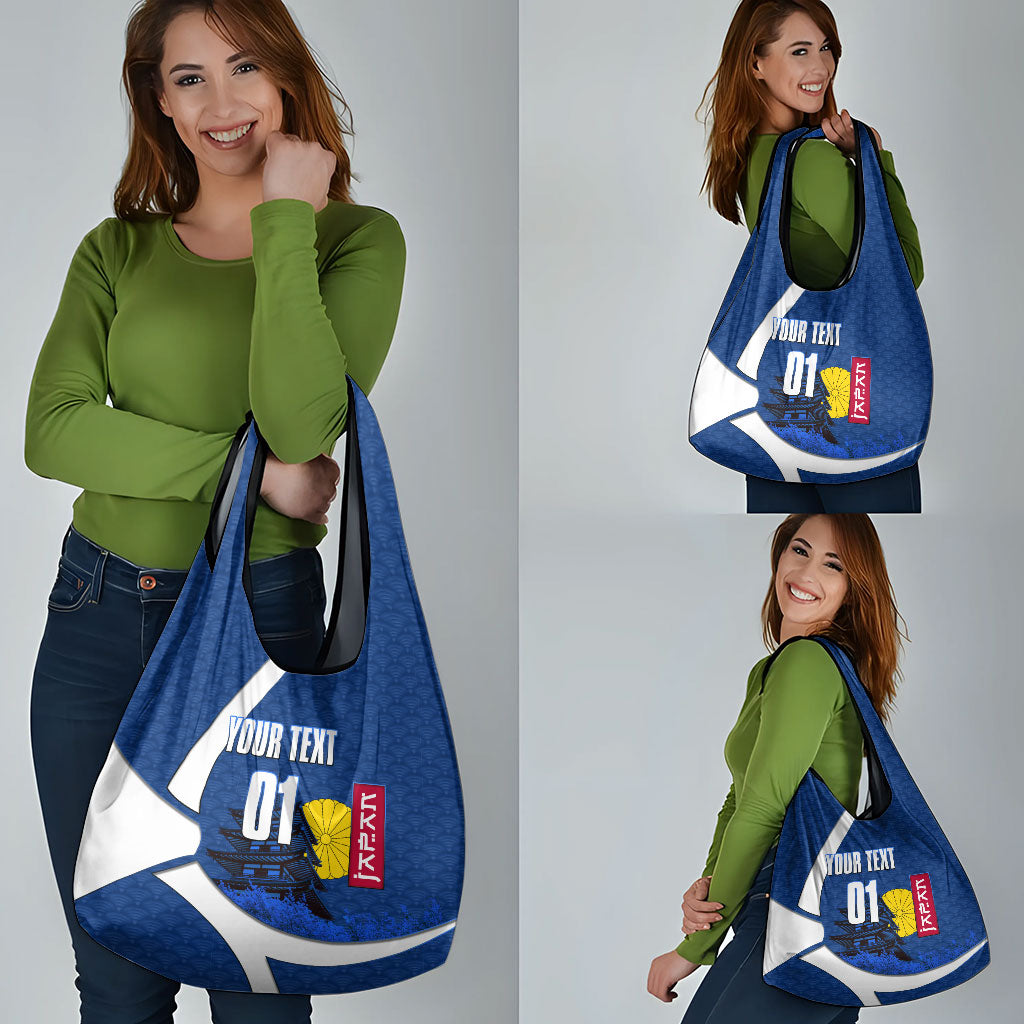 Personalized Japan Football Kitsune Mascot Grocery Bag Japanese Pagoda Kitsune Mask Blue Samurai Style