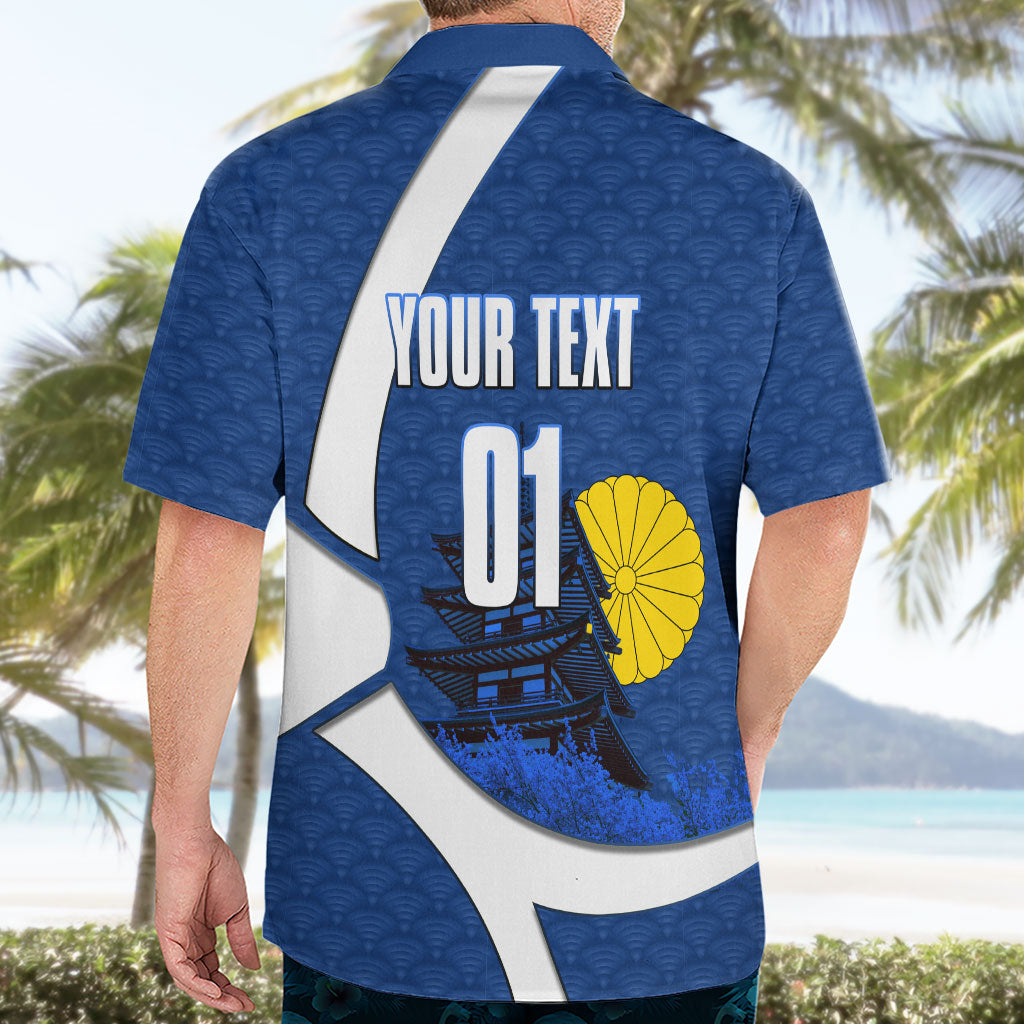Personalized Japan Football Kitsune Mascot Hawaiian Shirt Japanese Pagoda Kitsune Mask Blue Samurai Style