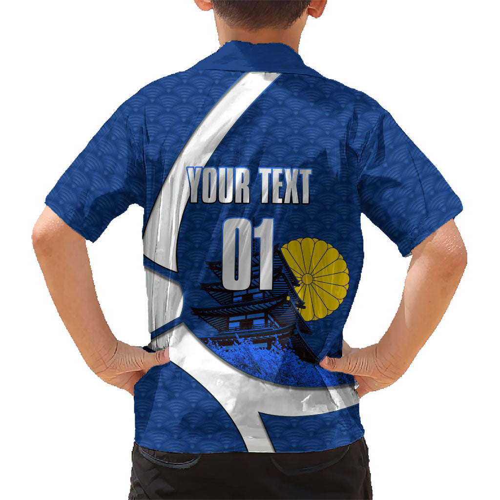 Personalized Japan Football Kitsune Mascot Hawaiian Shirt Japanese Pagoda Kitsune Mask Blue Samurai Style