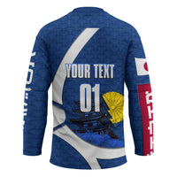 Personalized Japan Football Kitsune Mascot Hockey Jersey Japanese Pagoda Kitsune Mask Blue Samurai Style
