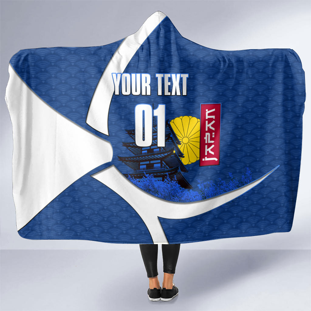 Personalized Japan Football Kitsune Mascot Hooded Blanket Japanese Pagoda Kitsune Mask Blue Samurai Style