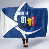 Personalized Japan Football Kitsune Mascot Hooded Blanket Japanese Pagoda Kitsune Mask Blue Samurai Style