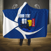 Personalized Japan Football Kitsune Mascot Hooded Blanket Japanese Pagoda Kitsune Mask Blue Samurai Style