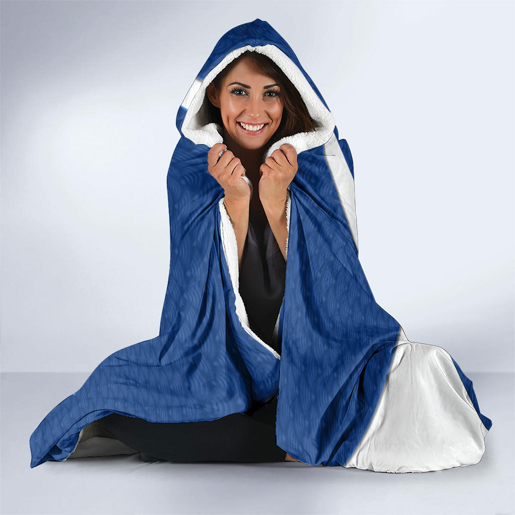 Personalized Japan Football Kitsune Mascot Hooded Blanket Japanese Pagoda Kitsune Mask Blue Samurai Style