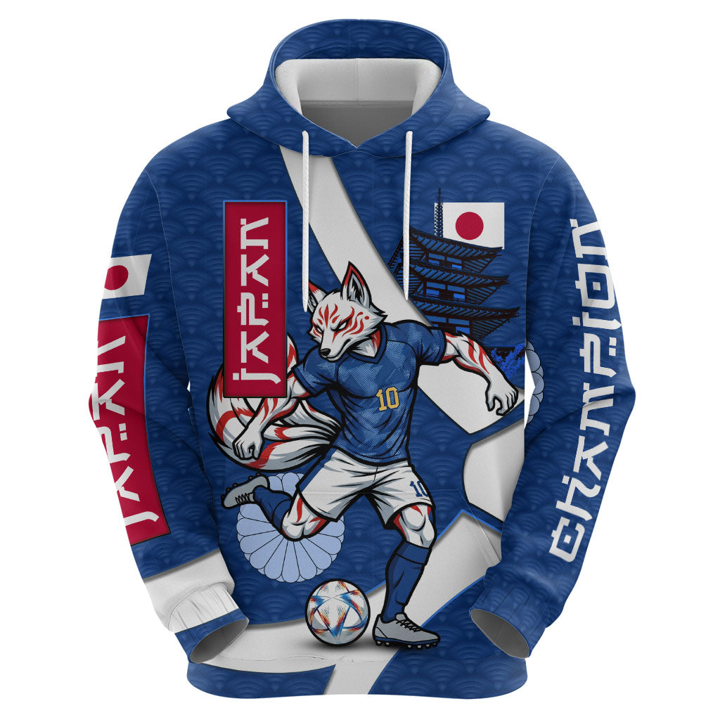 Personalized Japan Football Kitsune Mascot Hoodie Japanese Pagoda Kitsune Mask Blue Samurai Style