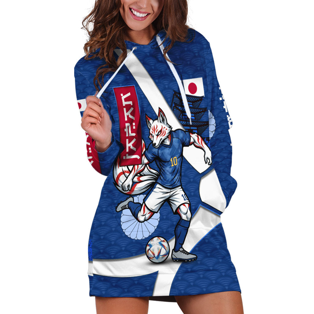 Personalized Japan Football Kitsune Mascot Hoodie Dress Japanese Pagoda Kitsune Mask Blue Samurai Style