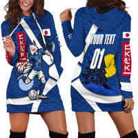 Personalized Japan Football Kitsune Mascot Hoodie Dress Japanese Pagoda Kitsune Mask Blue Samurai Style