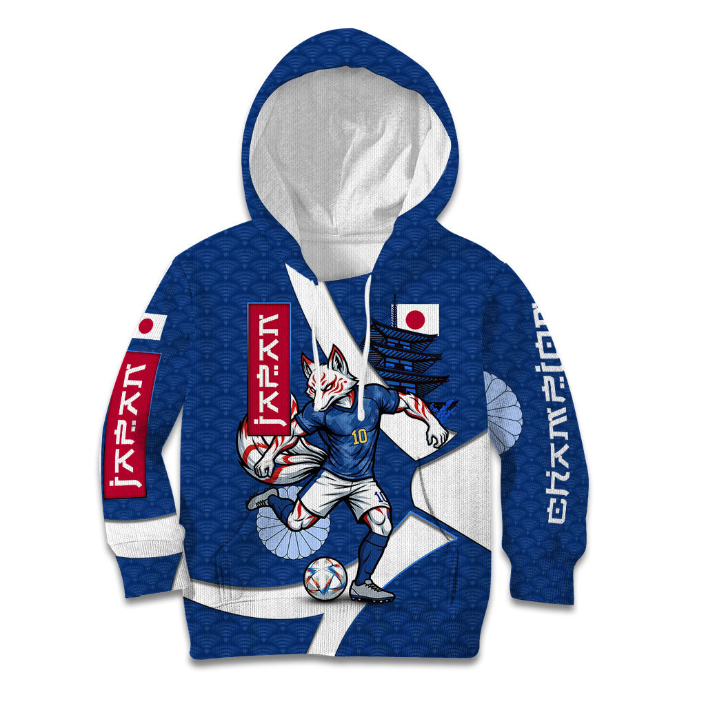 Personalized Japan Football Kitsune Mascot Kid Hoodie Japanese Pagoda Kitsune Mask Blue Samurai Style