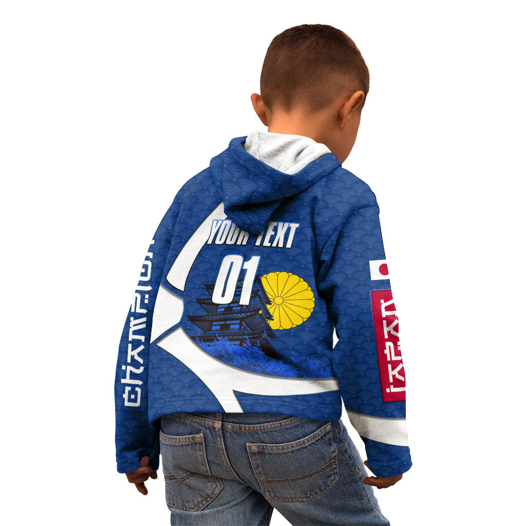 Personalized Japan Football Kitsune Mascot Kid Hoodie Japanese Pagoda Kitsune Mask Blue Samurai Style