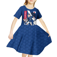 Personalized Japan Football Kitsune Mascot Kid Short Sleeve Dress Japanese Pagoda Kitsune Mask Blue Samurai Style