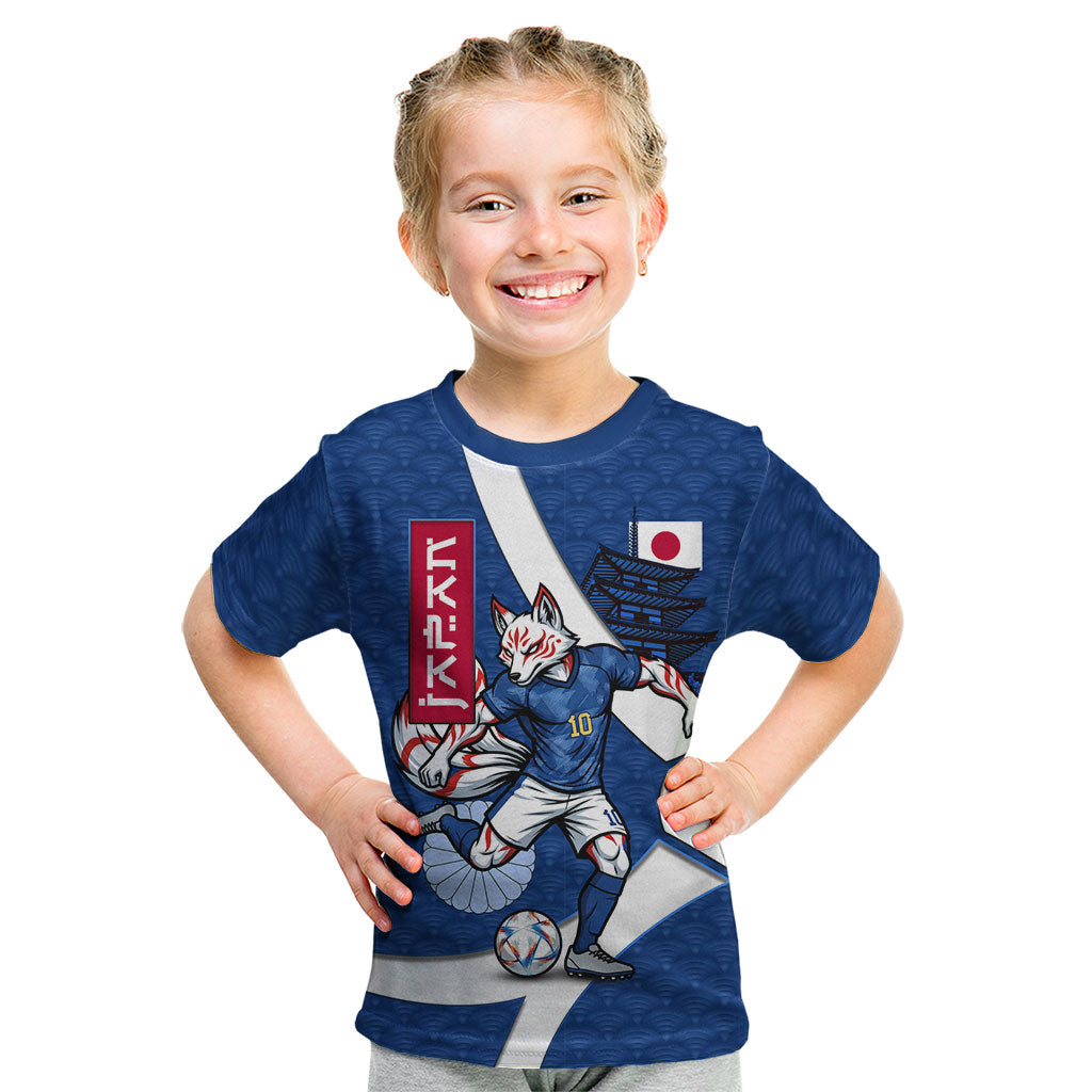Personalized Japan Football Kitsune Mascot Kid T Shirt Japanese Pagoda Kitsune Mask Blue Samurai Style