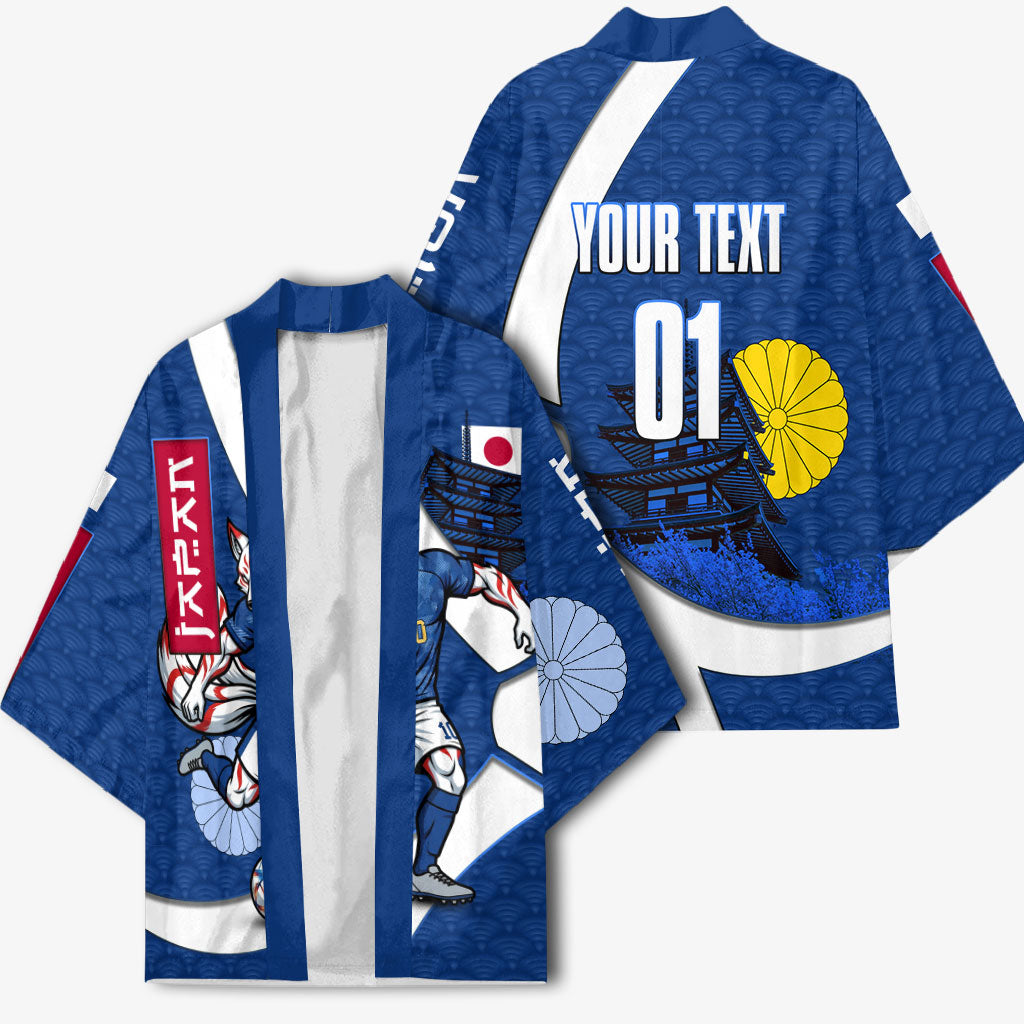 Personalized Japan Football Kitsune Mascot Kimono Japanese Pagoda Kitsune Mask Blue Samurai Style