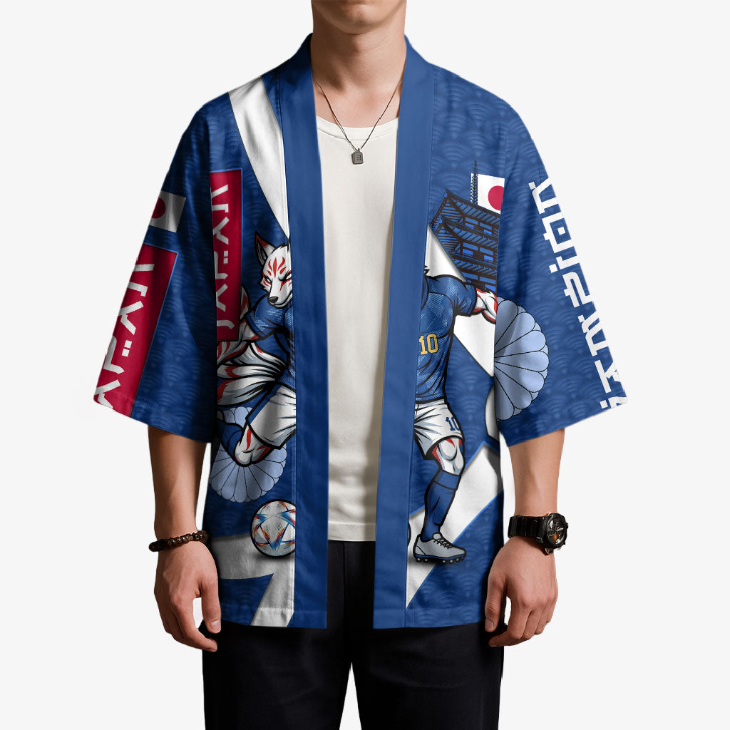 Personalized Japan Football Kitsune Mascot Kimono Japanese Pagoda Kitsune Mask Blue Samurai Style